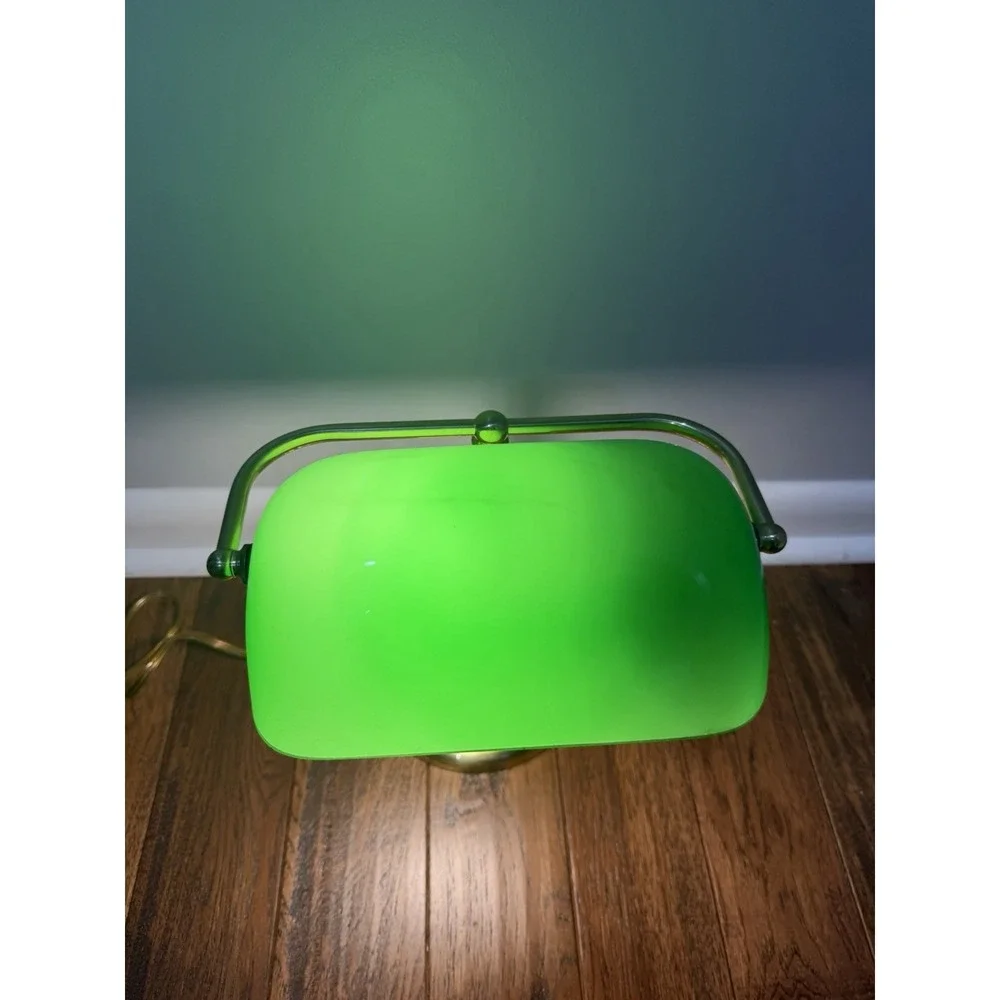 Vintage Underwriters Laboratories Portable Brass Bankers Desk Lamp Green MCM